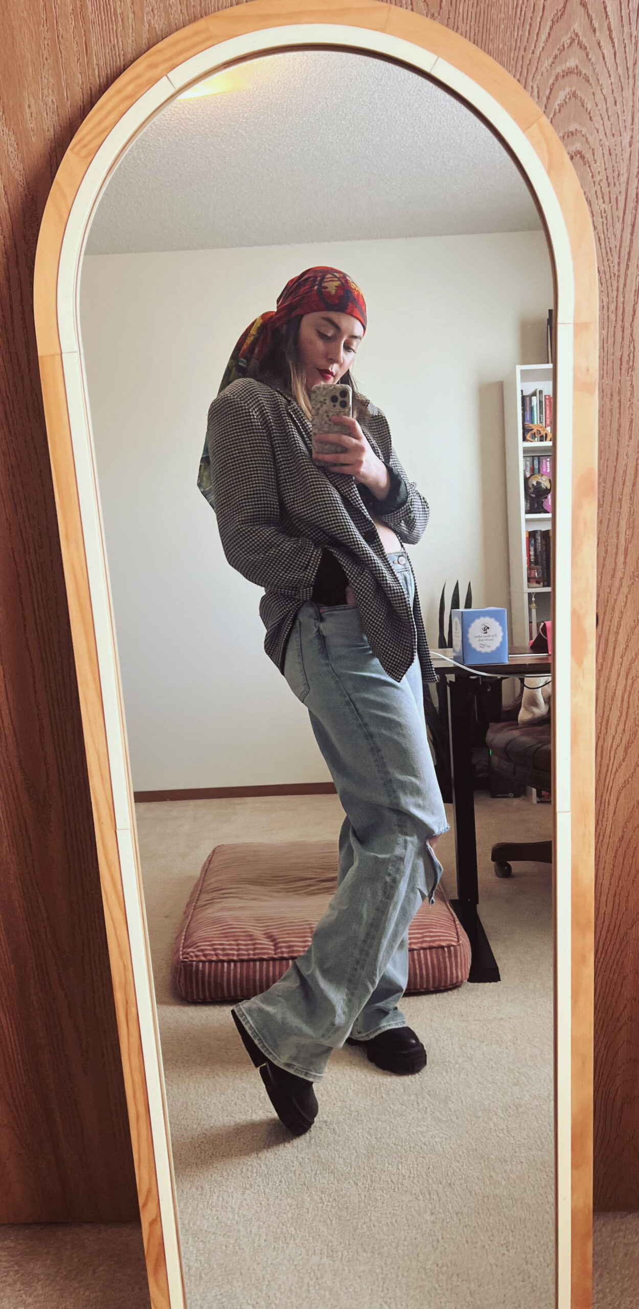 Feeling Cute in a Thrifted Blazer + Hair Scarf